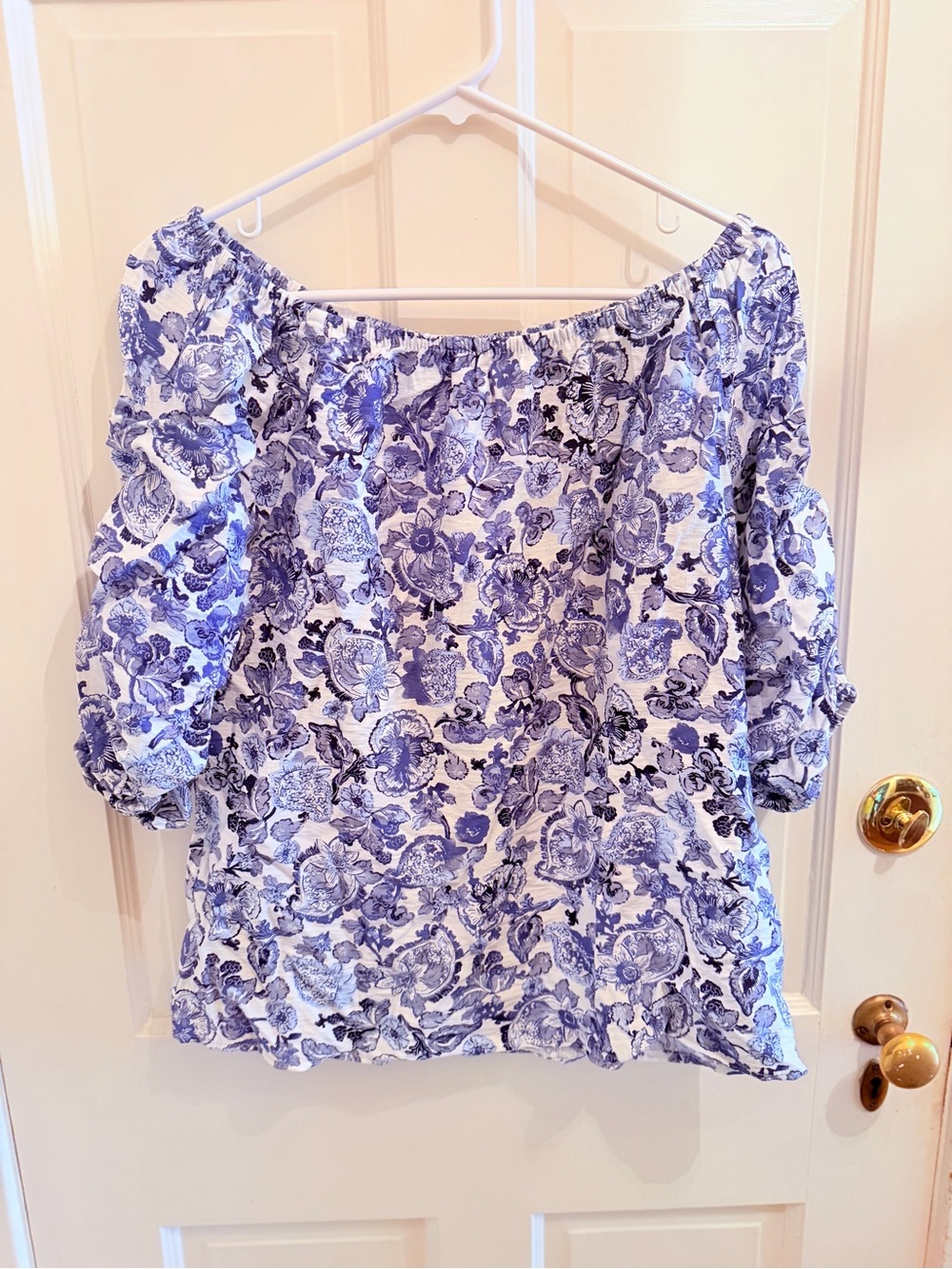 Blue Floral Off-Shoulder Women’s Top